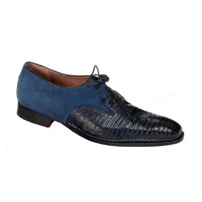 Mauri 1083 Men's Handmade Abissinia Hand-Painted Lizard / Suede Blue Oxfords (MA3005)