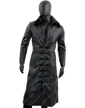 Men's Black Trench Coat - Long Black Leather Trench Coat For Men