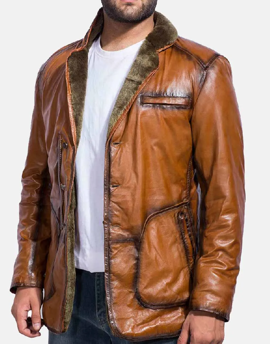 Mens Rocky Brown Fur Leather Coat - Ujackets