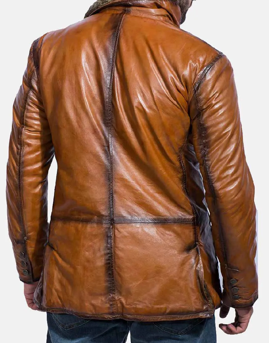 Mens Rocky Brown Fur Leather Coat - Ujackets