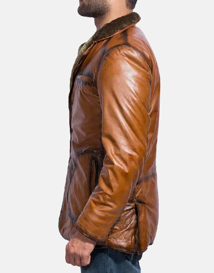 Mens Rocky Brown Fur Leather Coat - Ujackets