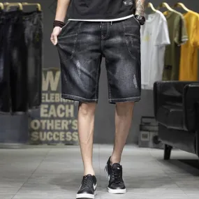 Men's Summer Elastic Waist Solid Pattern Baggy Denim Short Trousers