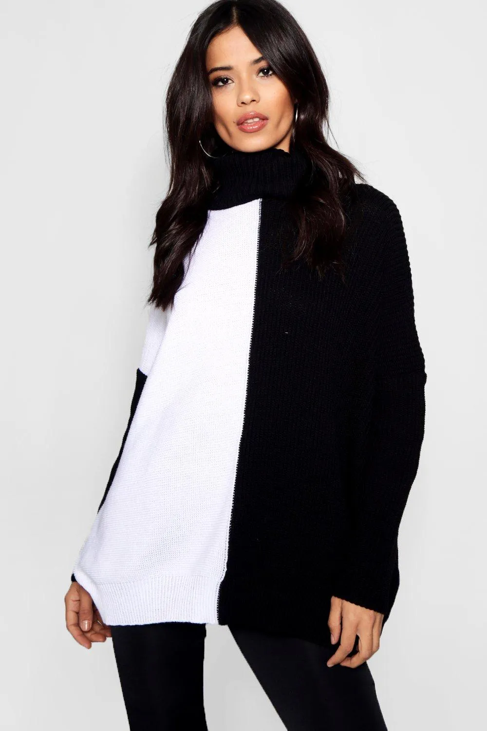 Monochrome Colour Block Turtleneck Sweater