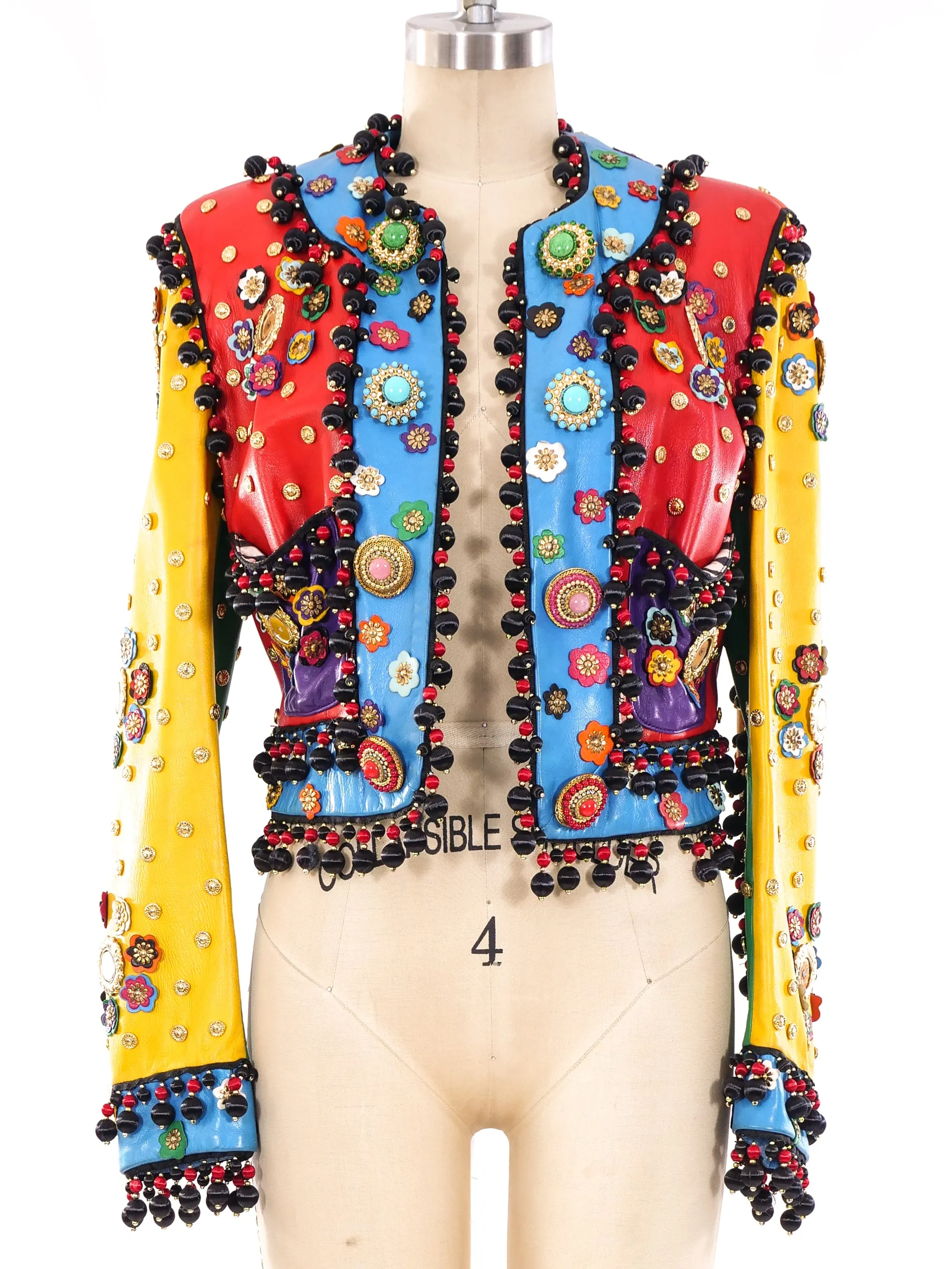 Moschino Heavily Embellished Colorblock Leather Jacket