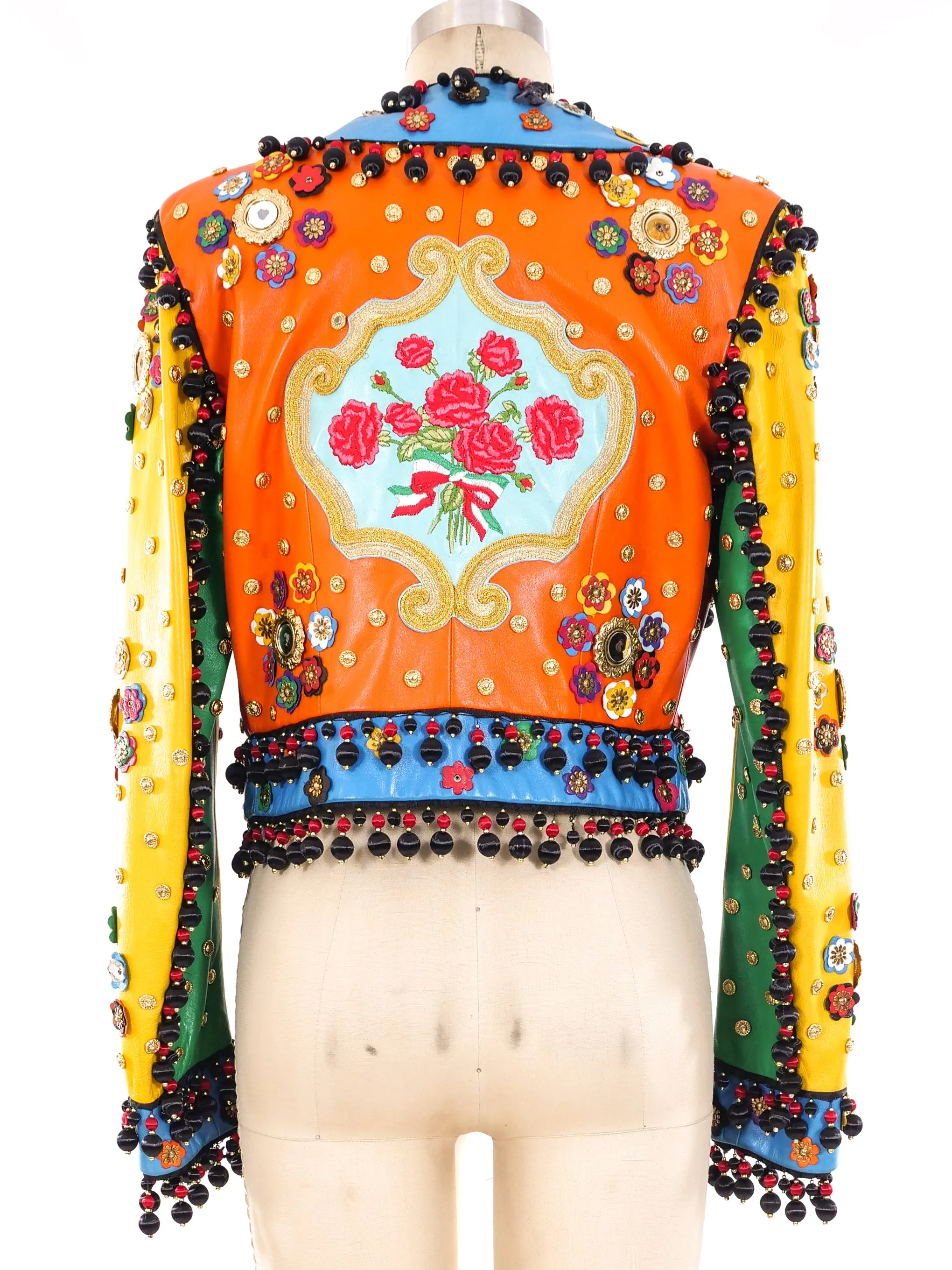 Moschino Heavily Embellished Colorblock Leather Jacket