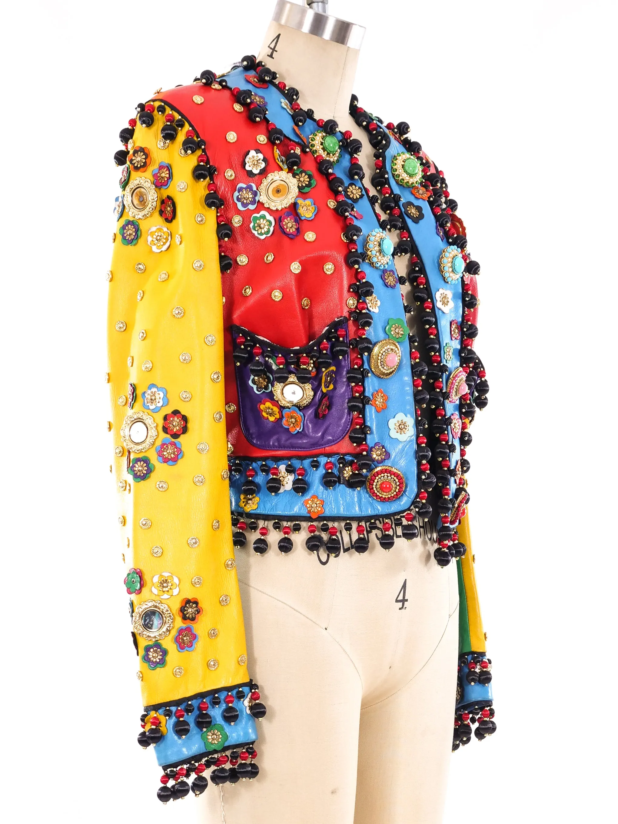 Moschino Heavily Embellished Colorblock Leather Jacket