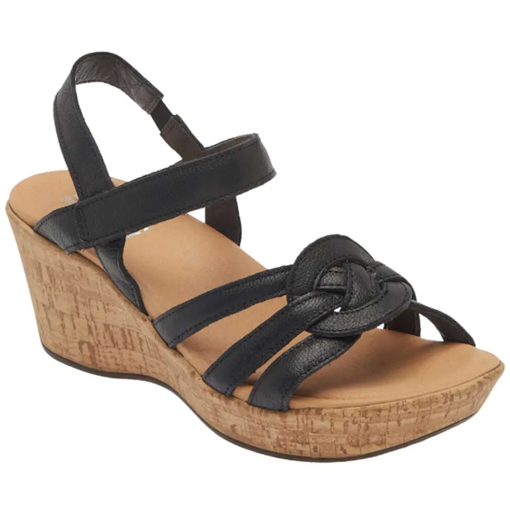 Naot Tropical Wedge Sandal Soft Black Leather (Women's)