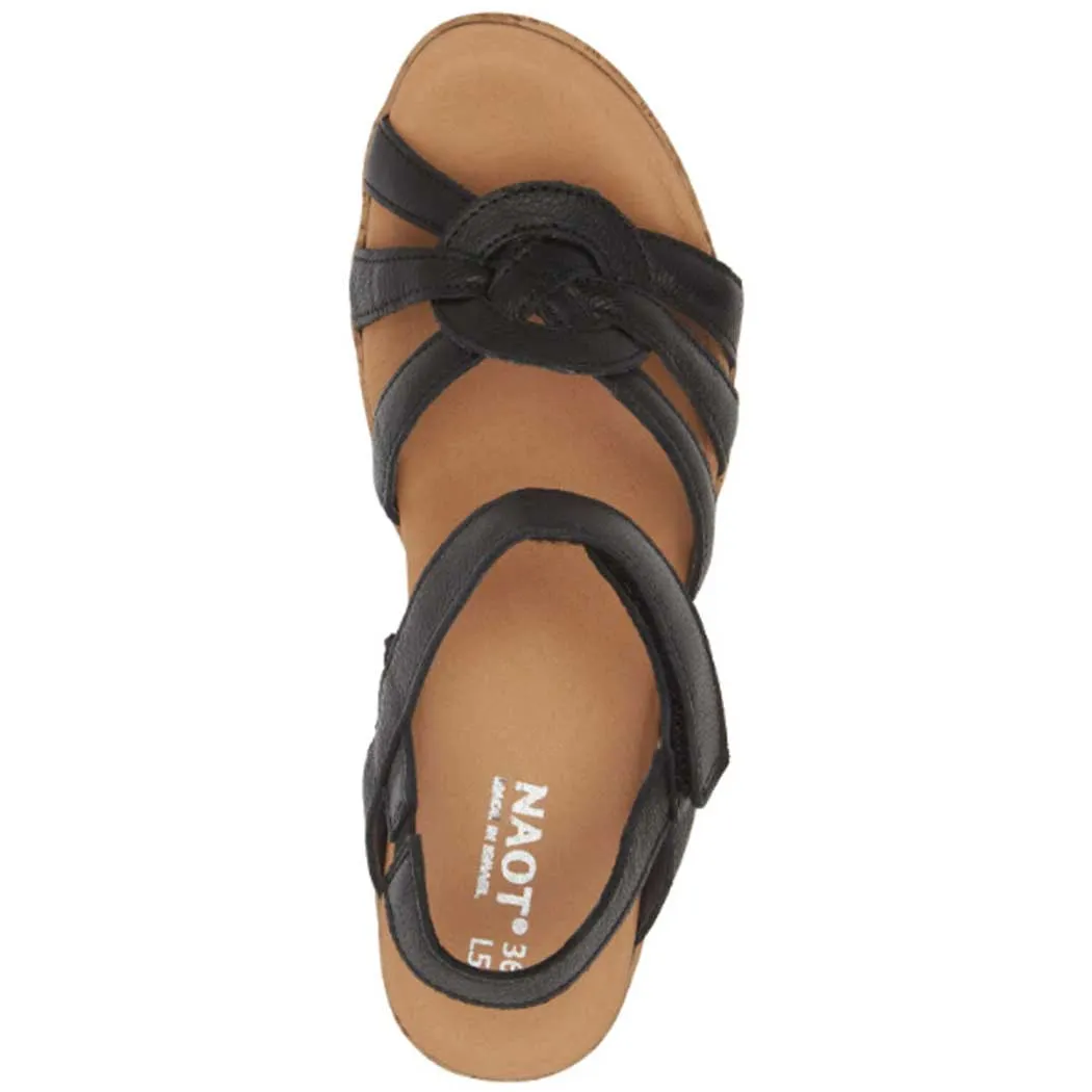 Naot Tropical Wedge Sandal Soft Black Leather (Women's)