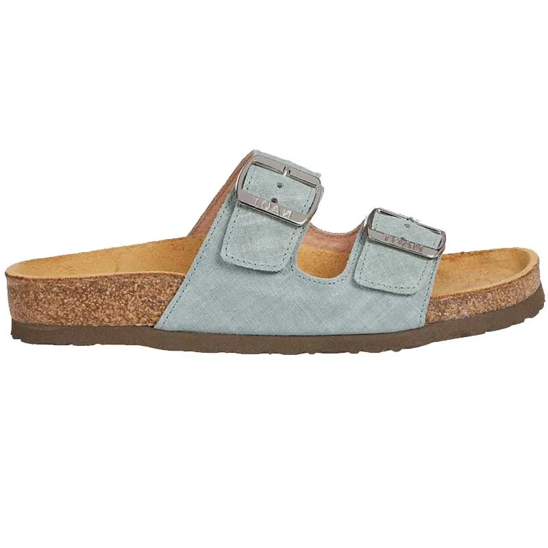 Naot Womens Santa Barbara Two Strap Slide Sandal- Teal Linen