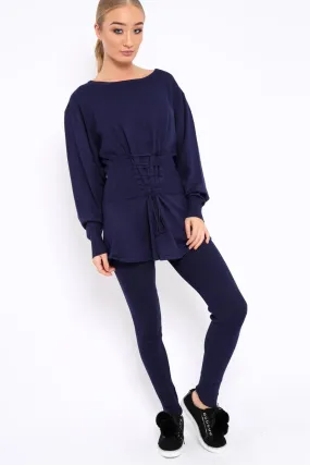 Navy Co-ord with Corset Waist Tie Detail - Laurel