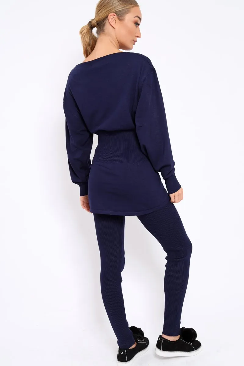 Navy Co-ord with Corset Waist Tie Detail - Laurel