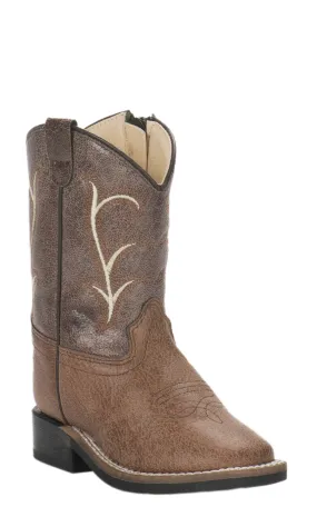 Old West Toddler Tan and Brown Wide Square Toe Cowboy Boots