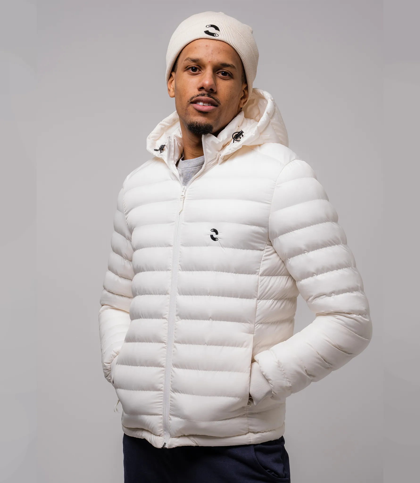 Omnitau Men's Hybrid Recycled Padded Hood Jacket - Off White