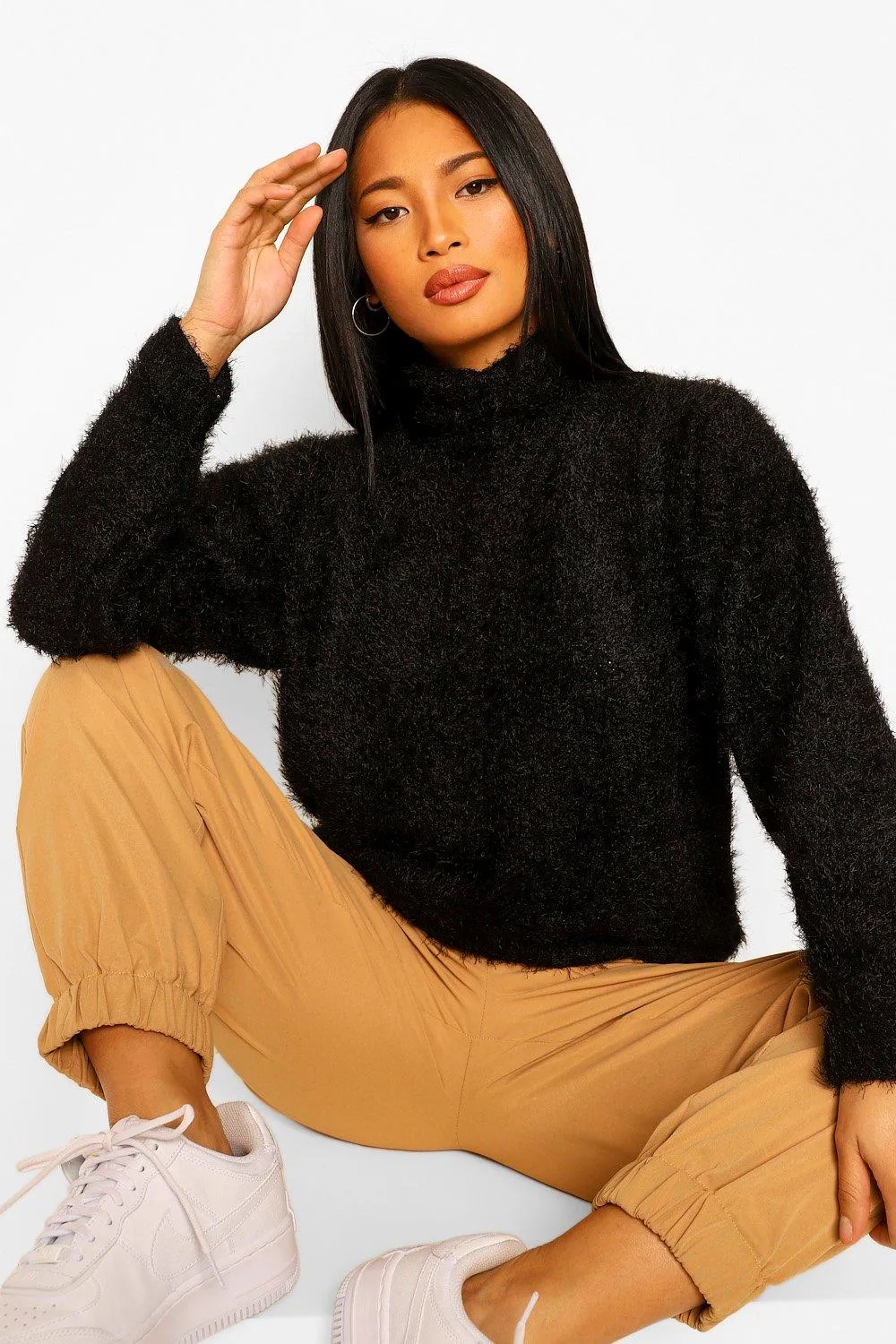 Petite Fluffy Knit Turtleneck Sweater