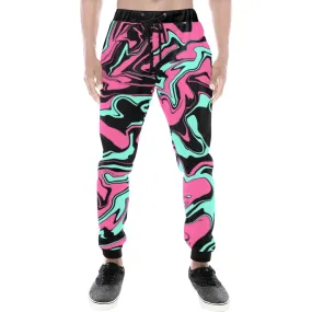 Pink Turquoise and Black Abstract Melt All Over Print Light-Weight Men's Jogger Sweatpants (Non Fleece Lined)