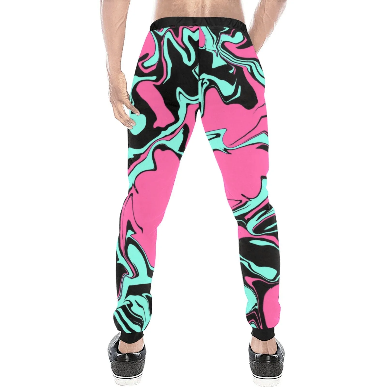 Pink Turquoise and Black Abstract Melt All Over Print Light-Weight Men's Jogger Sweatpants (Non Fleece Lined)