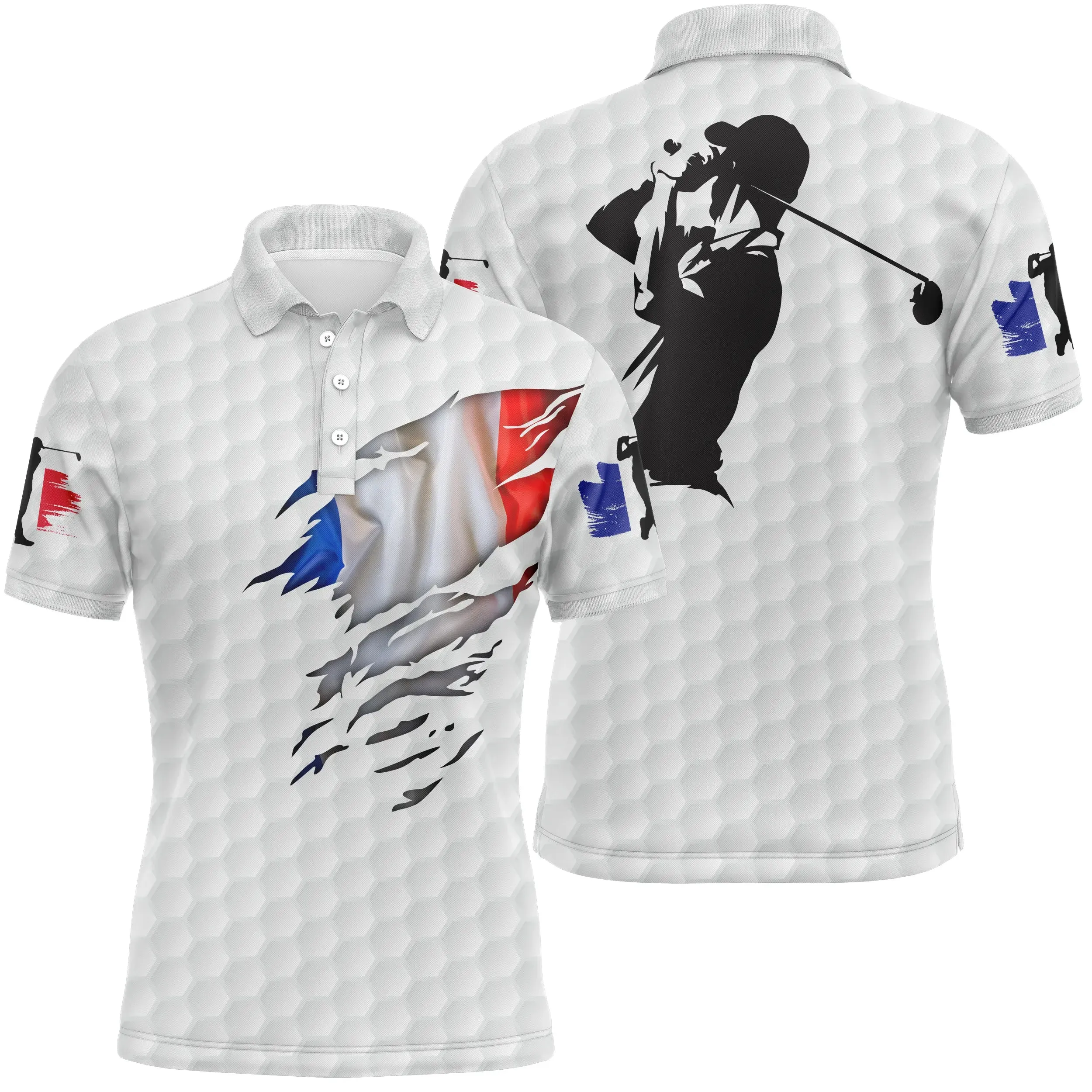 Polo de Golf, Cadeau Original Golfeur, Golfeuse, Polo à Séchage Rapide Drapeau France - CTS17052212