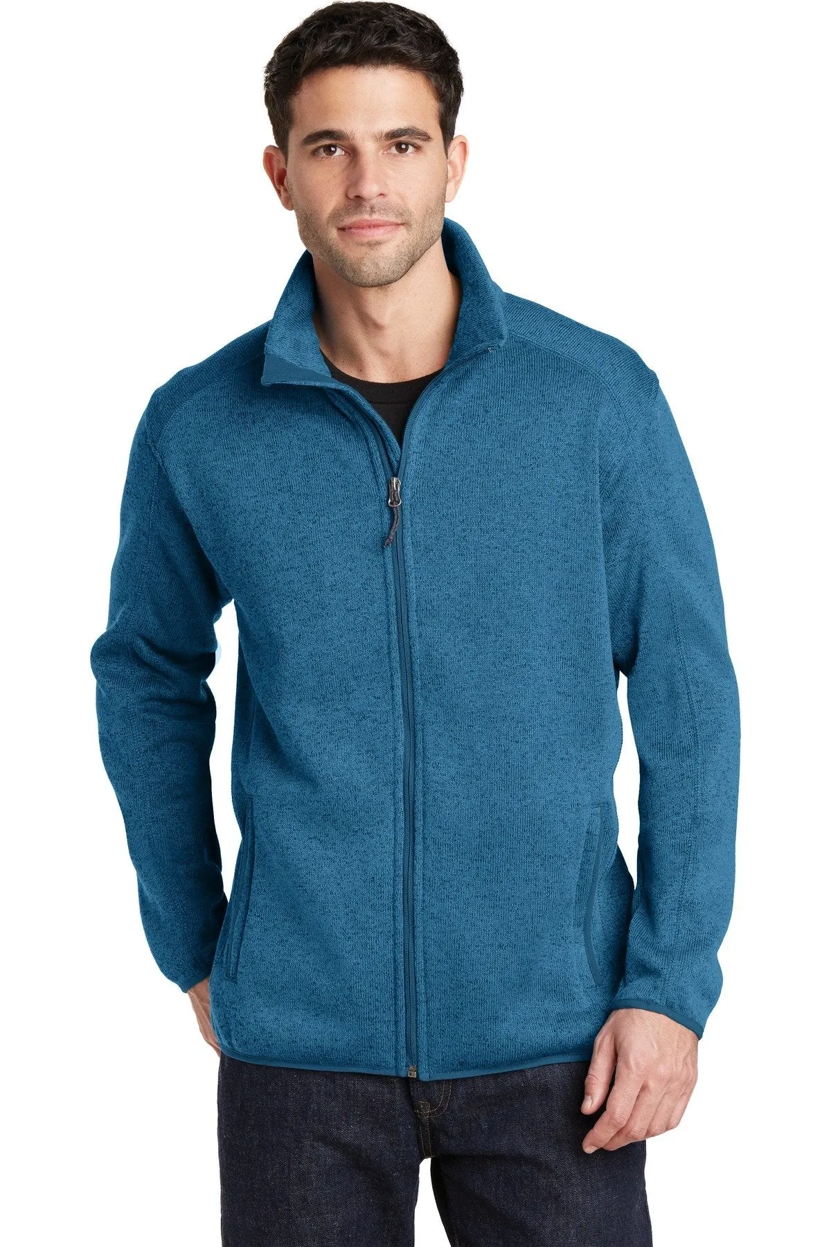 Port Authority Sweater Fleece Jacket F232 Medium Blue Heather