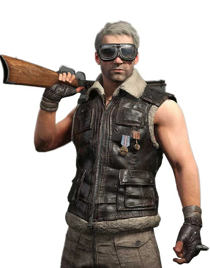 Pubg Sleeveless Biker Jacket - Battlegrounds Leather Vest - Ujackets