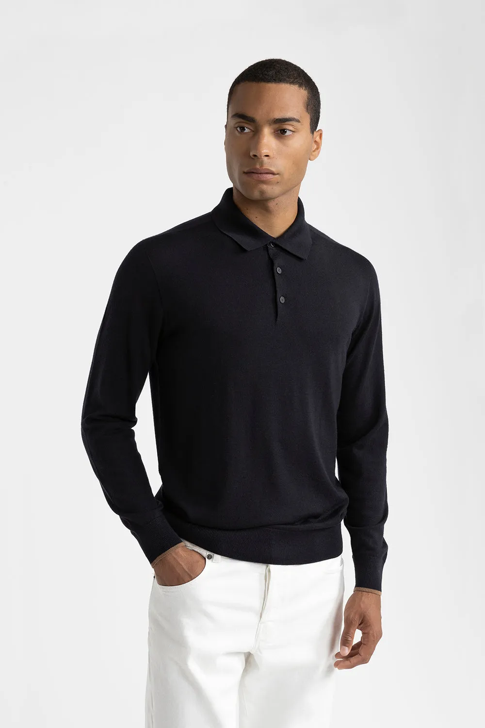 Pure new wool sweater with polo shirt collar