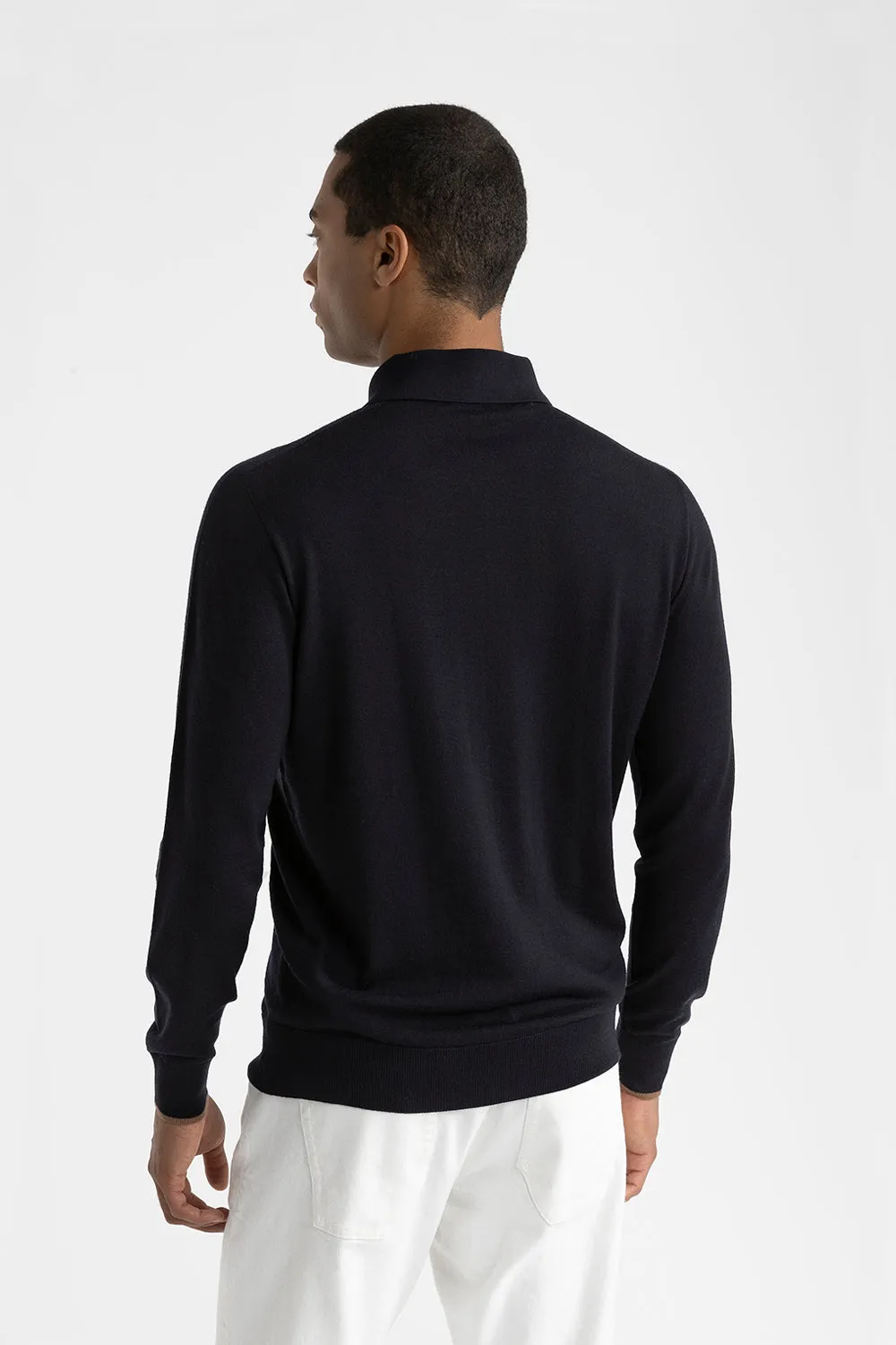 Pure new wool sweater with polo shirt collar