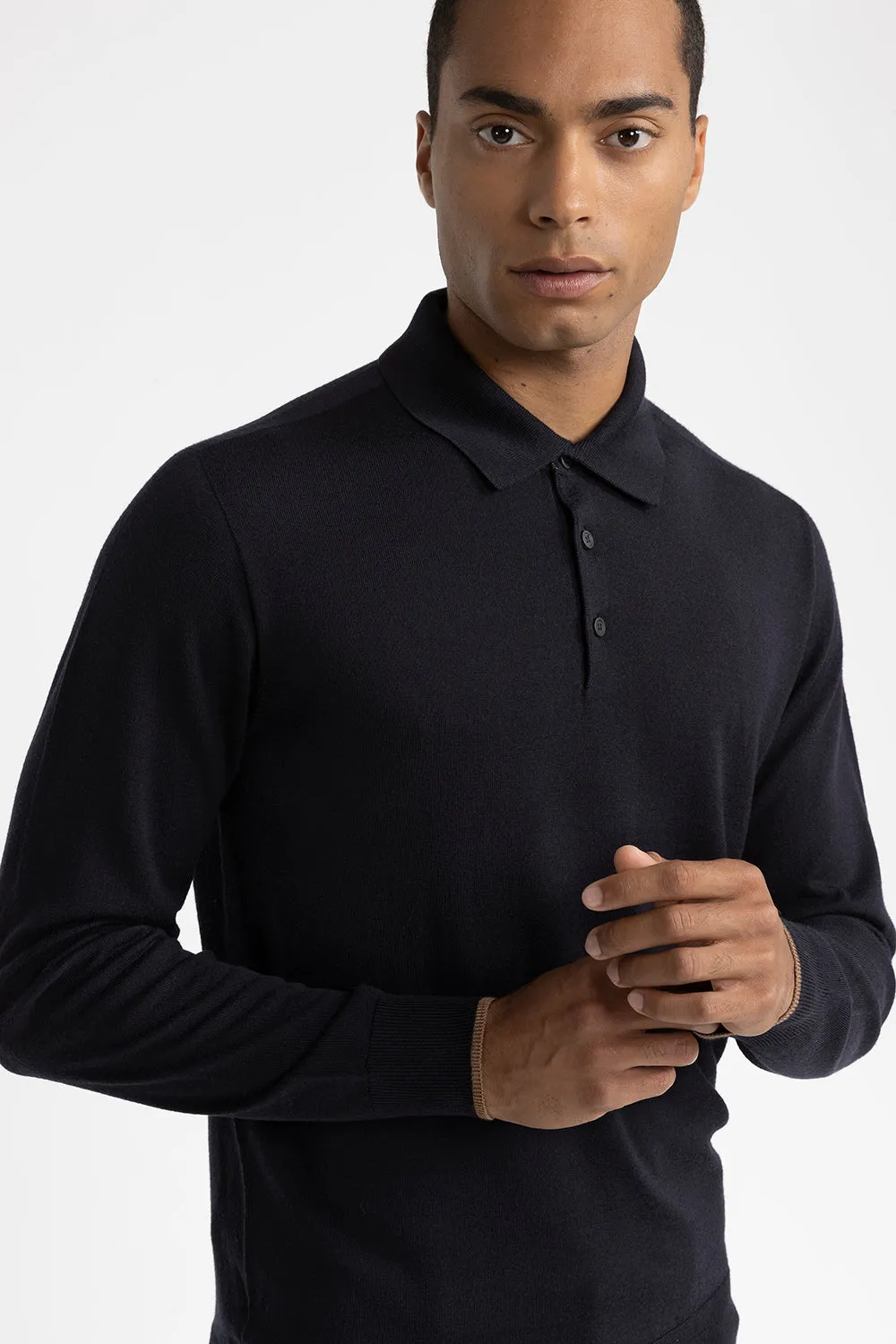 Pure new wool sweater with polo shirt collar