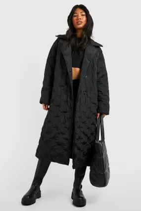 Quilt Detail Longline Puffer Coat