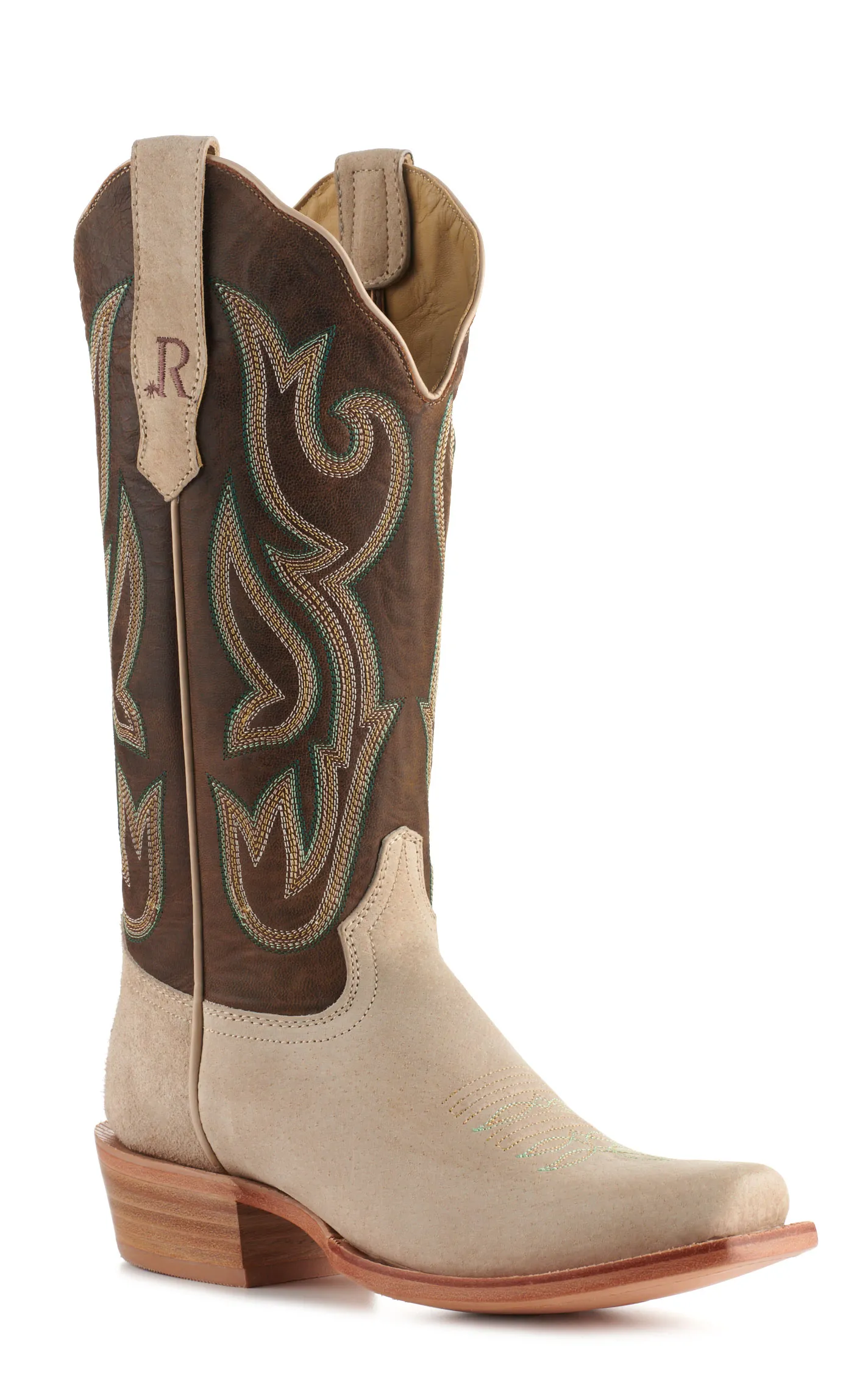 R. Watson Women's Honey Brown and Bone Boar Punchy Square Toe Cowboy Boots