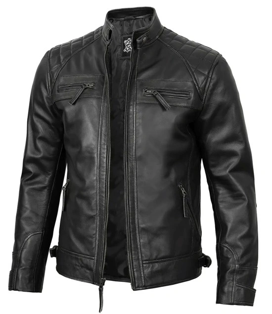 Real Leather Classic Men's Black Cafe Racer Biker Jacket