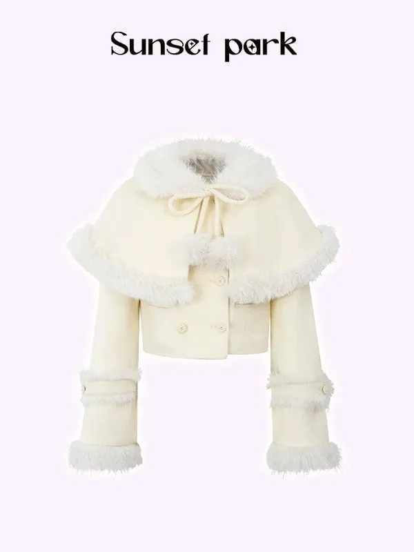 Retro Fur Collar Cloak Coat & A-Line Skirt