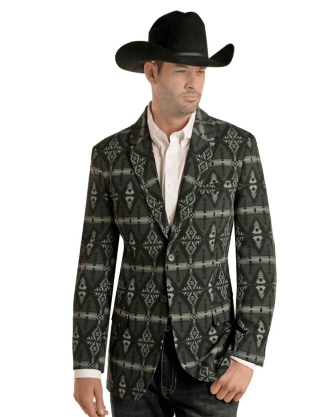 Rock & Roll Cowboy Men's Black Aztec Western Sports Coat Blazer BM96C03632