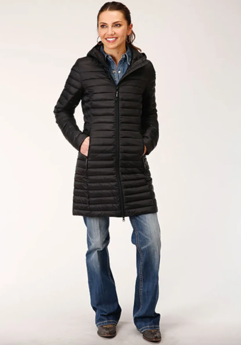 Roper Women's Black Thigh Length Quilted Parachute Jacket