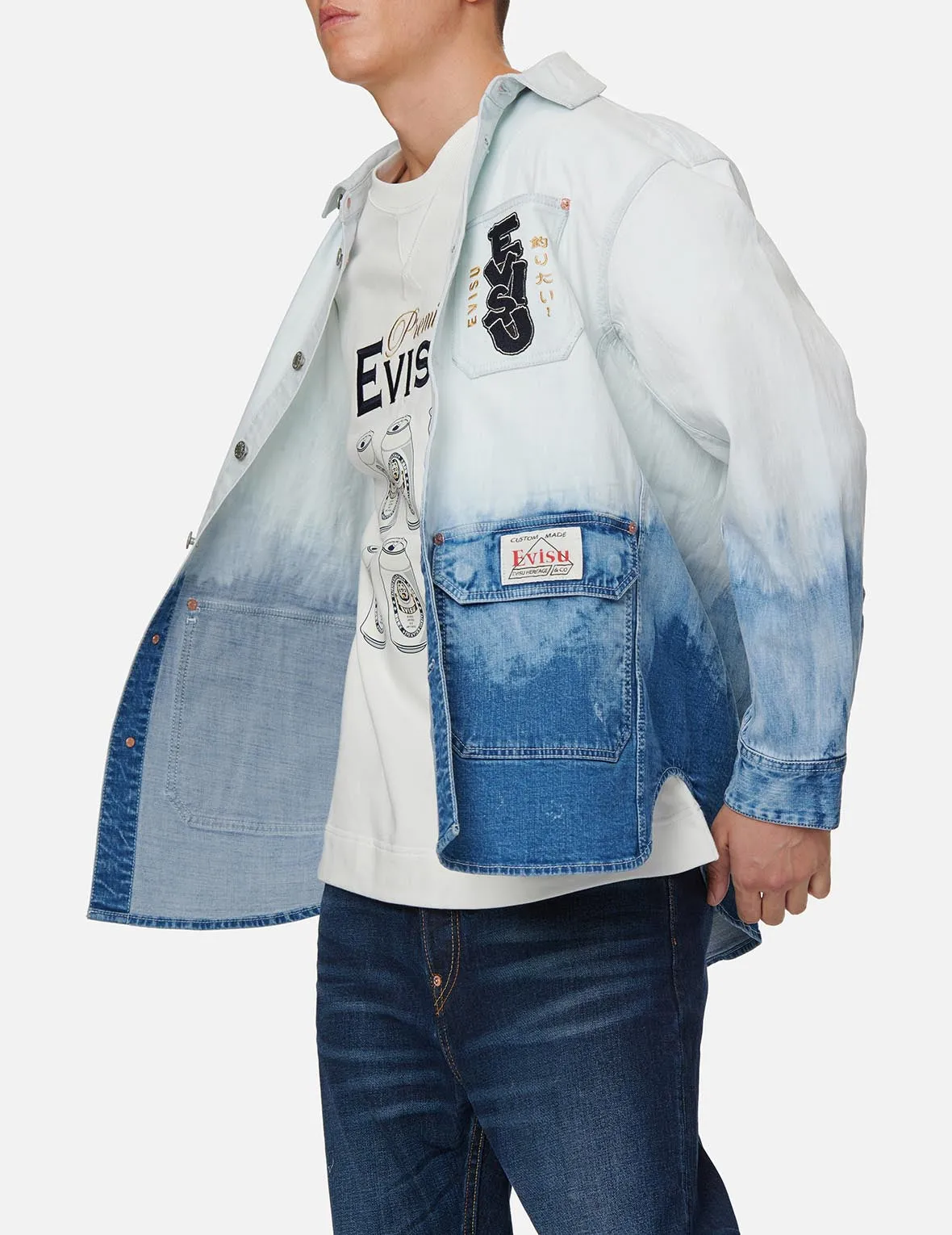 Sake Bottle Embroidered Tie-dye Denim Shirt Jacket