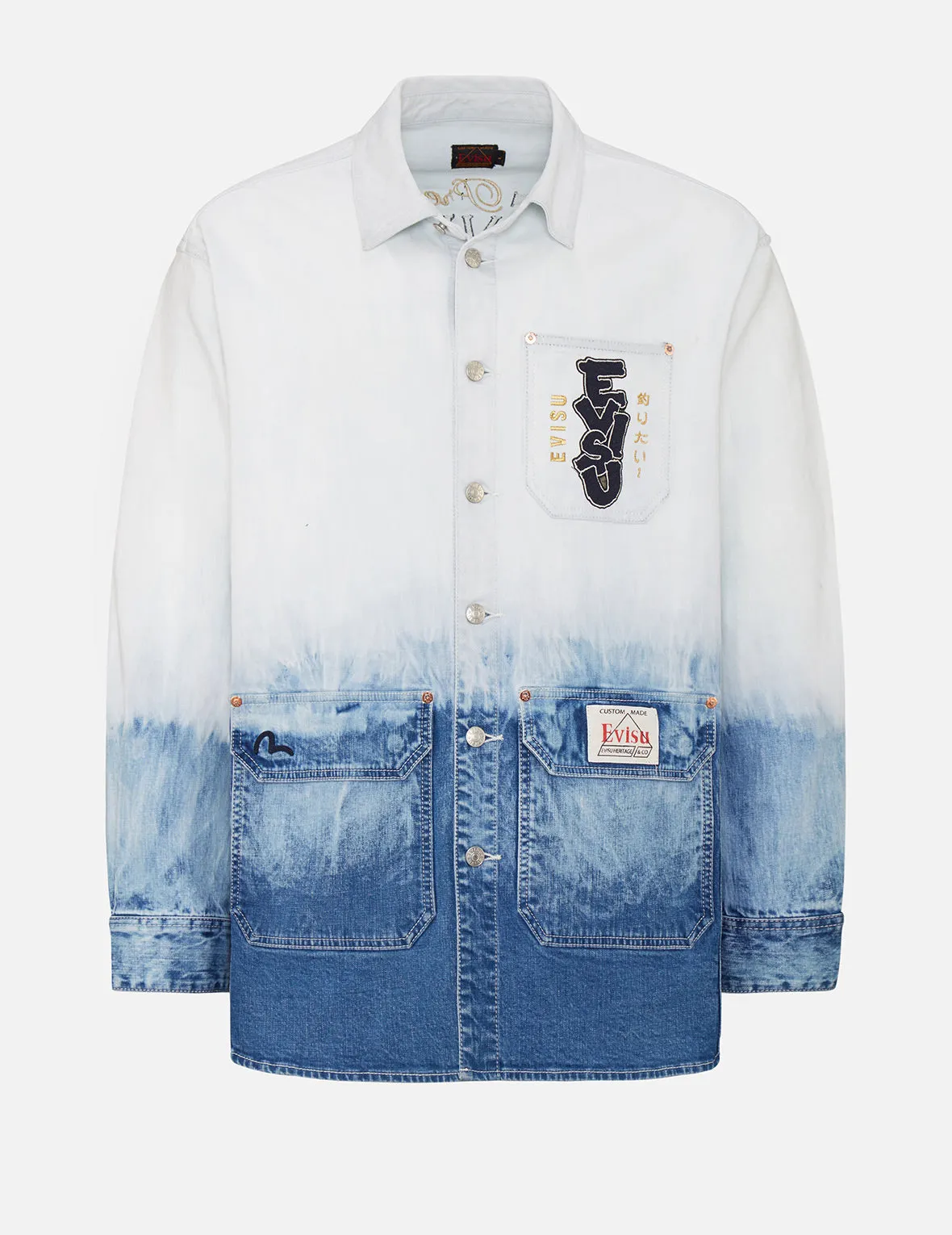 Sake Bottle Embroidered Tie-dye Denim Shirt Jacket