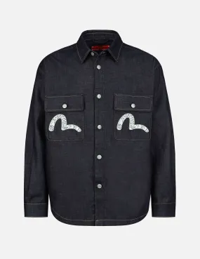 Sea Wave-pattern Seagull Embroidery Denim Shirt Jacket