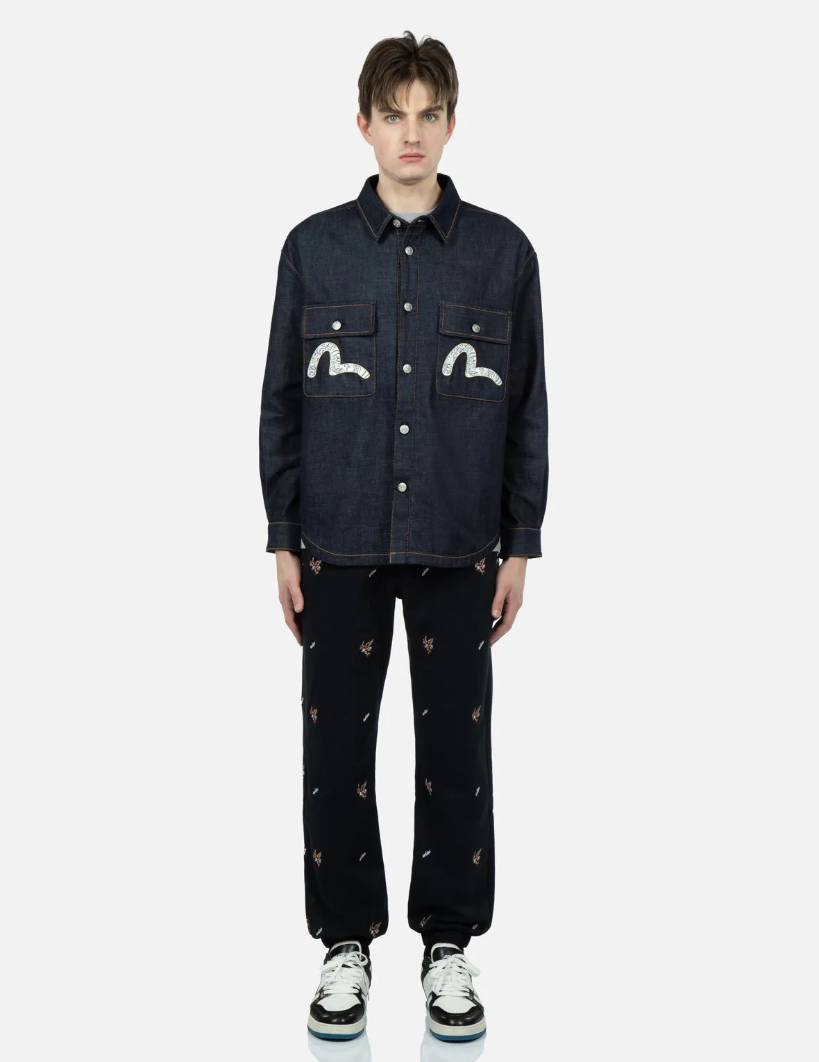 Sea Wave-pattern Seagull Embroidery Denim Shirt Jacket