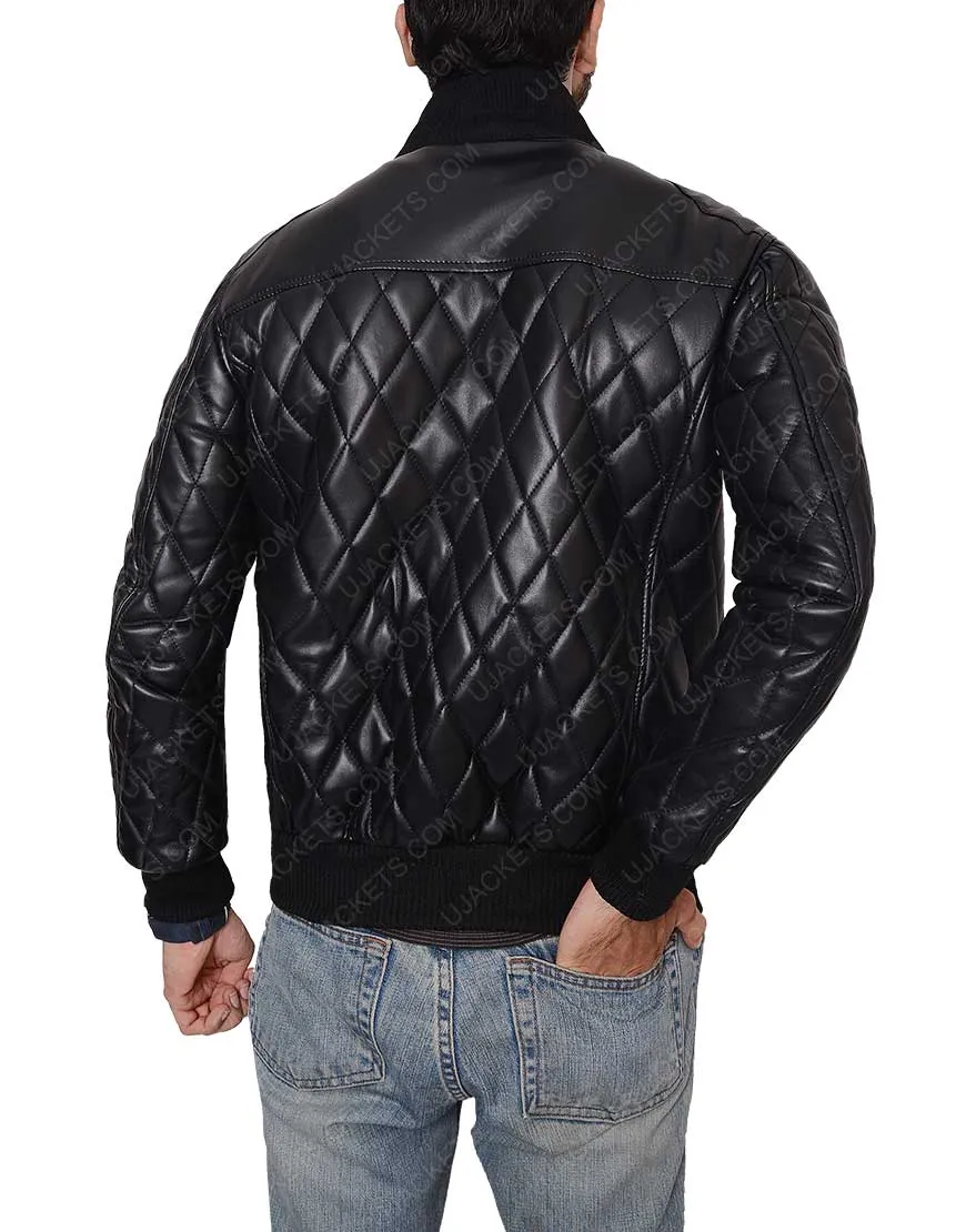 Slim Fit Quilted Black Biker Leather Jacket for Men's