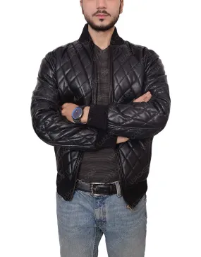 Slim Fit Quilted Black Biker Leather Jacket for Men's