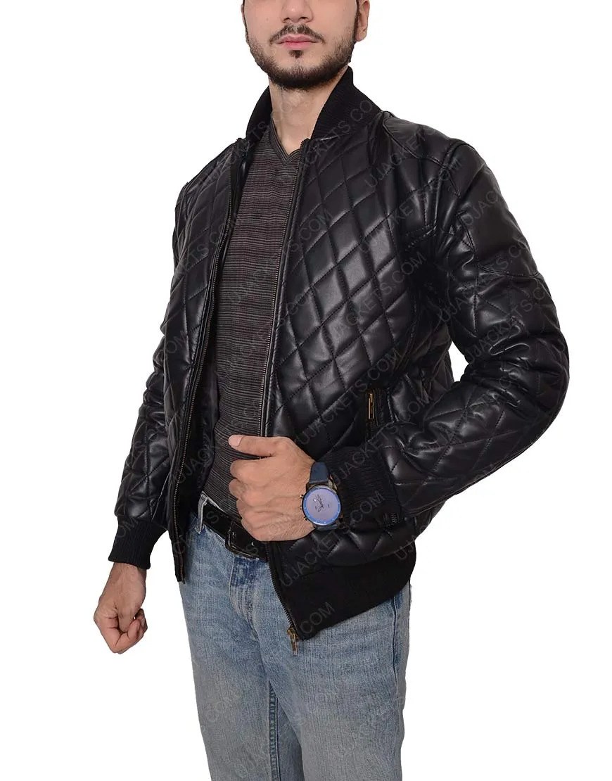 Slim Fit Quilted Black Biker Leather Jacket for Men's