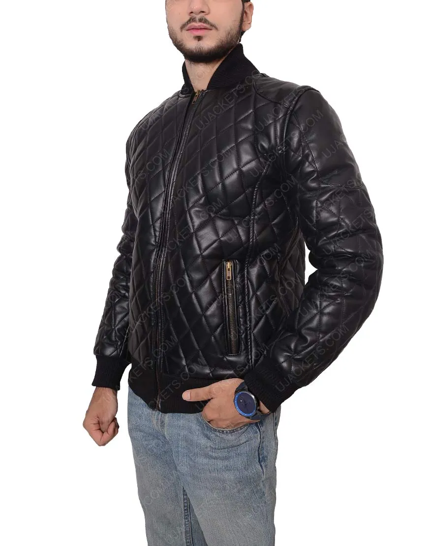 Slim Fit Quilted Black Biker Leather Jacket for Men's