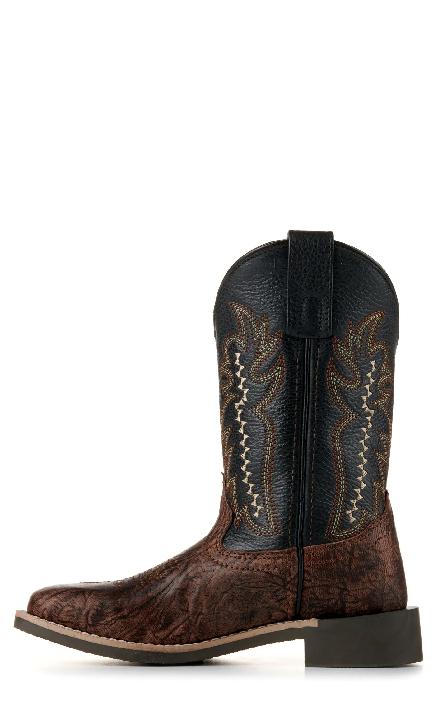 Smoky Mountain Kids' Antique Brown Exotic Print and Black Wide Square Toe Cowboy Boots