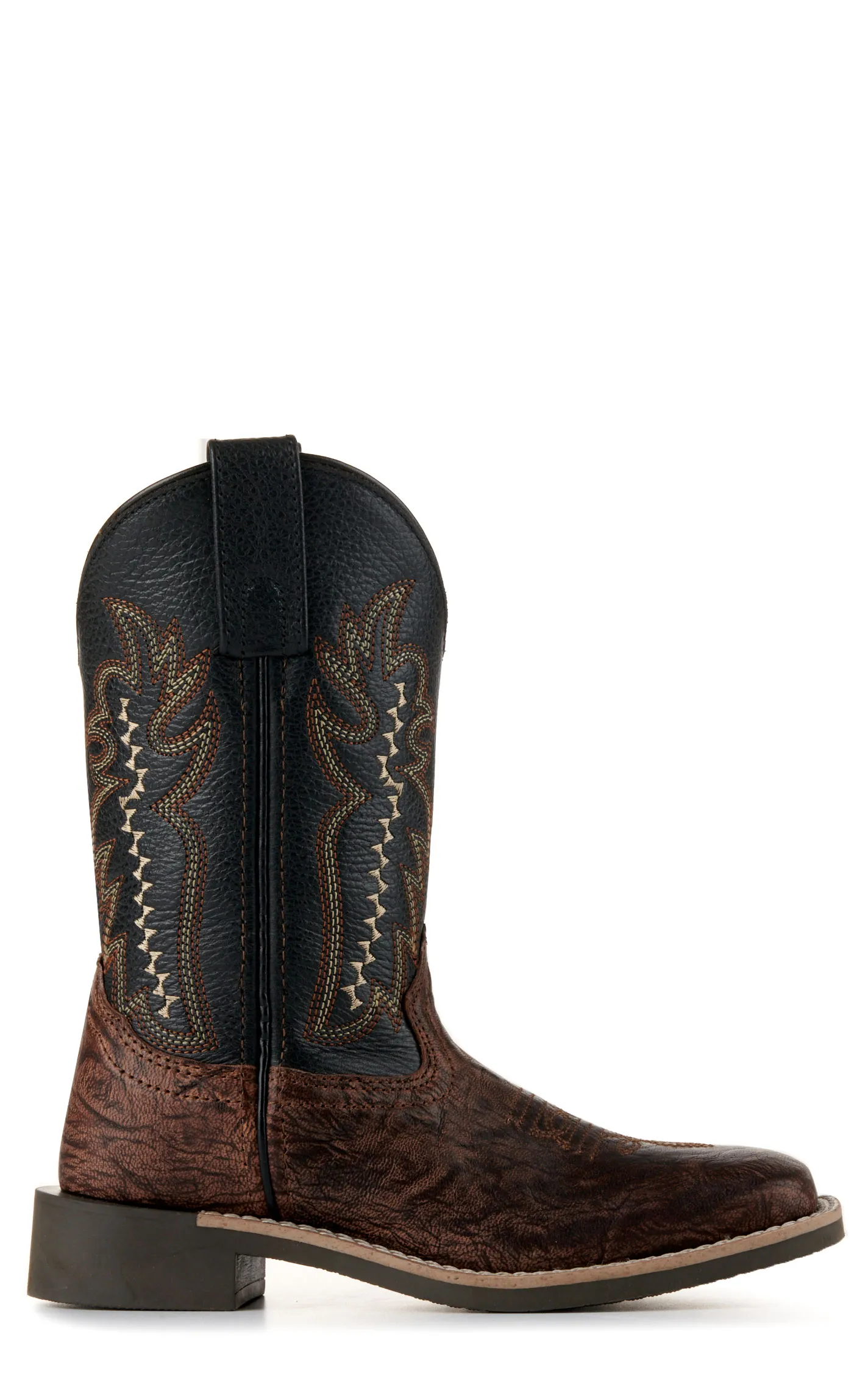 Smoky Mountain Kids' Antique Brown Exotic Print and Black Wide Square Toe Cowboy Boots