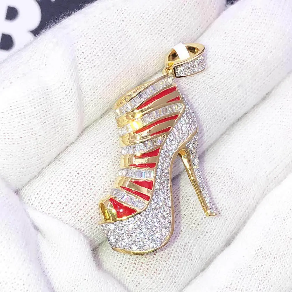 Stiletto High Heel 3D Shoe CZ Hip Hop Bling Bling Pendant