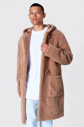 Tall Borg Hooded Duffle Coat | boohooMAN UK