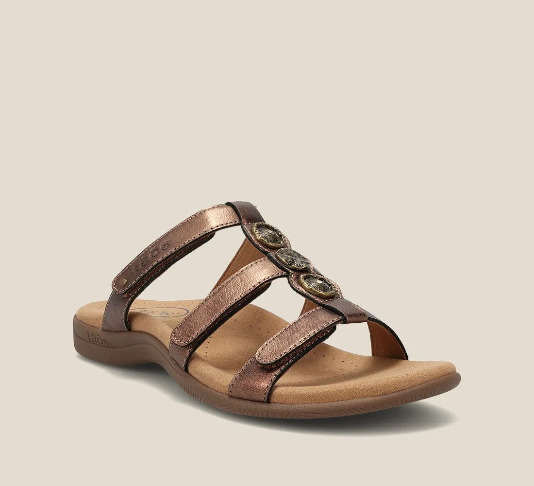 Taos Womens Prize 4 Lightweight Three Strap Slide Sandal- Bronze