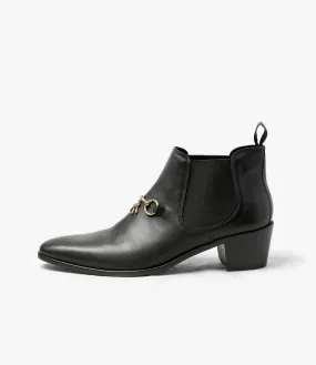 Tassel Bit Heeled Chelsea Boot –Black Leather