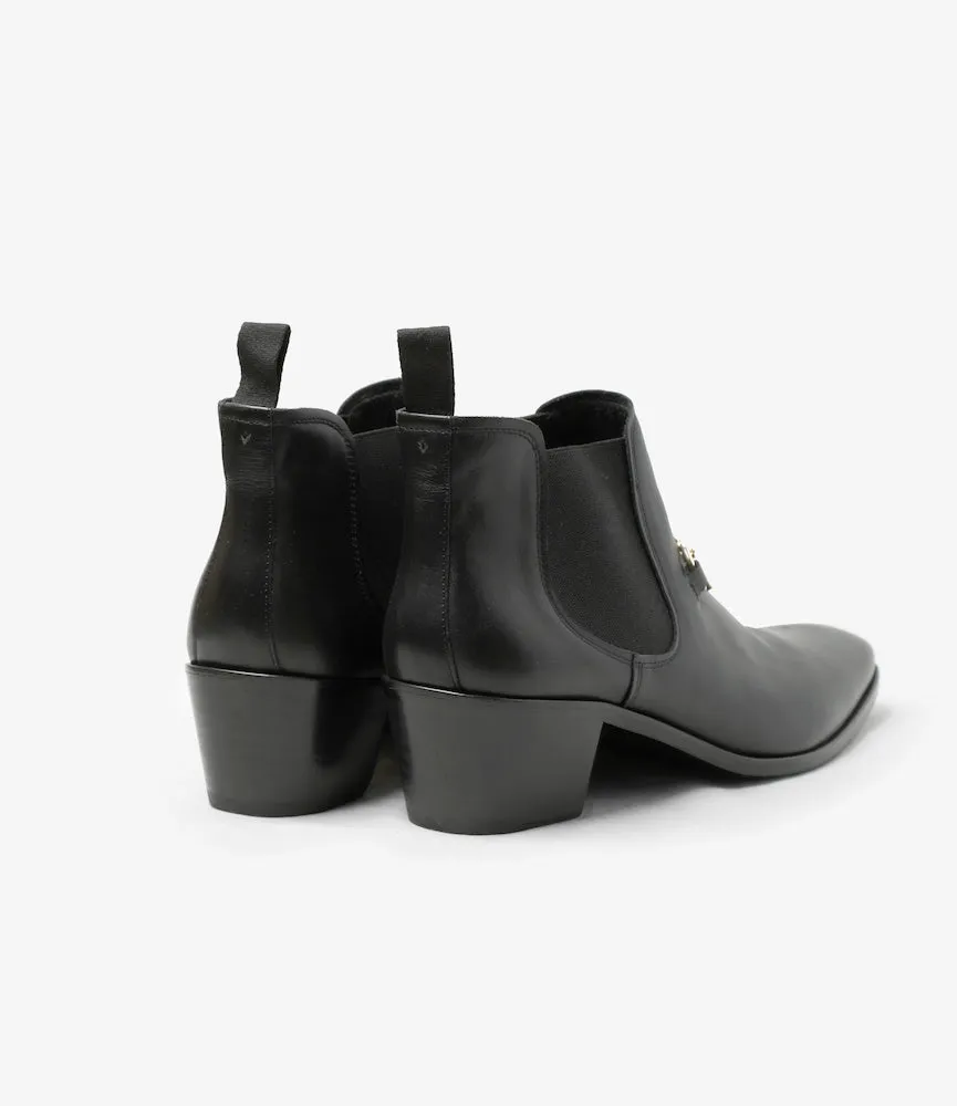 Tassel Bit Heeled Chelsea Boot –Black Leather