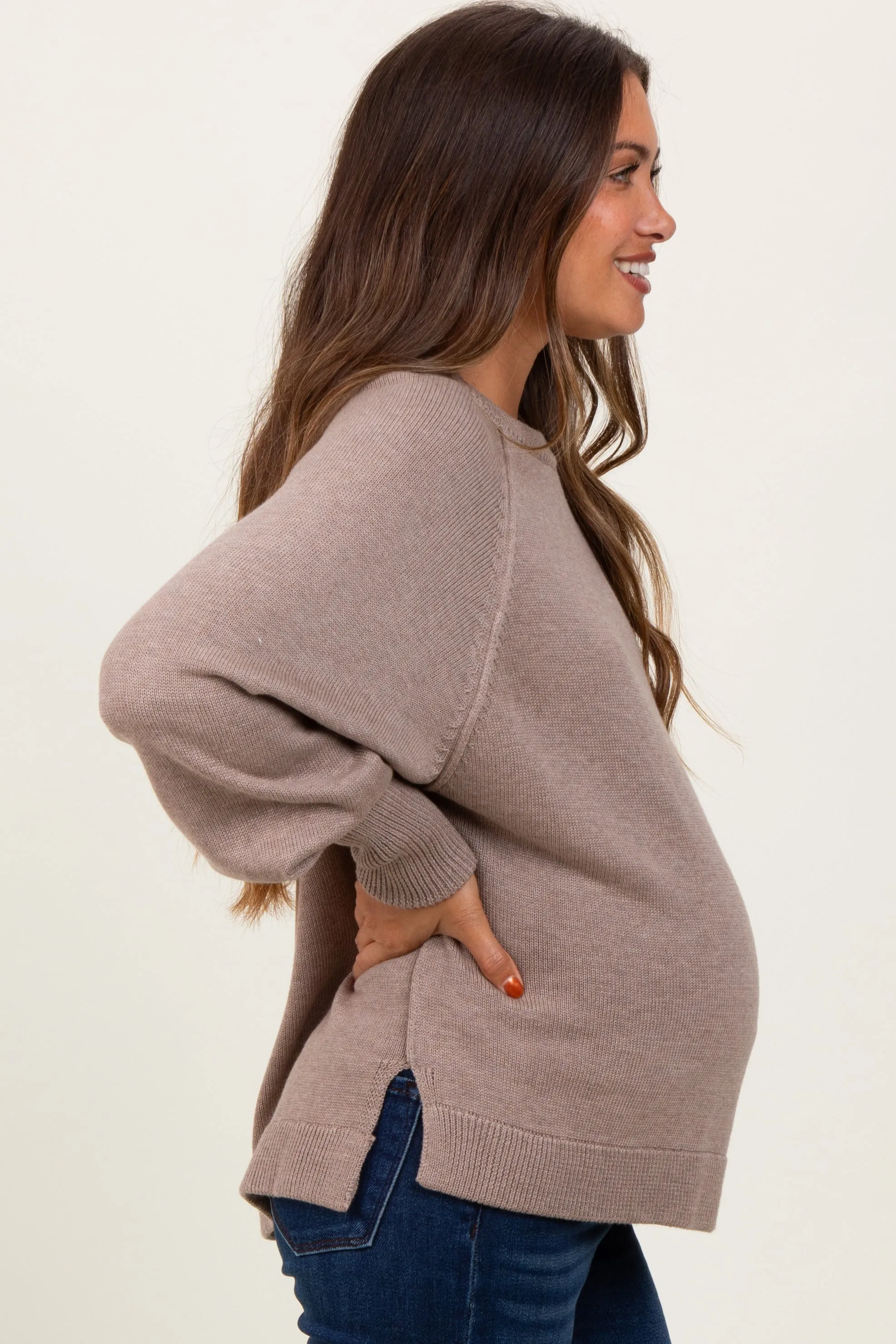 Taupe Bubble Sleeve Maternity Sweater