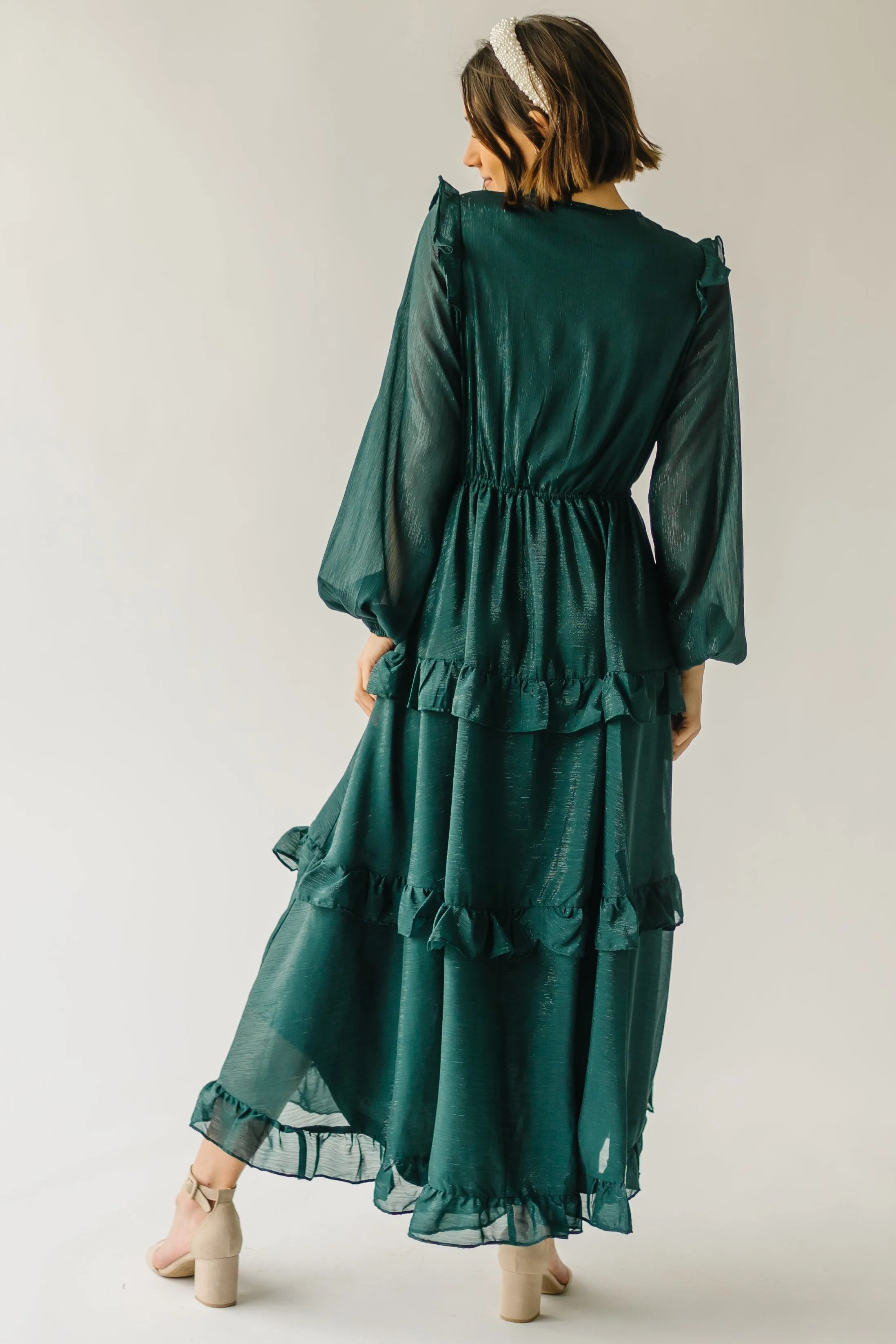 The Amanzoe Tiered Midi Dress in Hunter Green