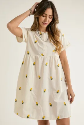 The Embroidered Pineapple Dress in Cream